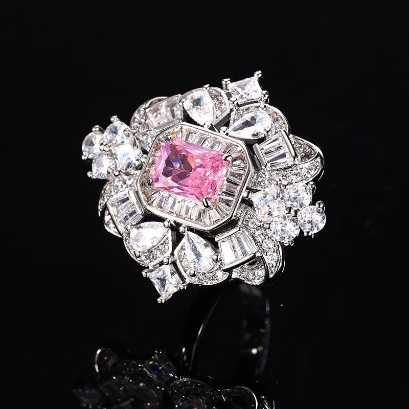 

Кольцо из розового циркония, женское кольцо из королевского синего красного корунда, ретро-кольцо с инкрустацией из циркона.