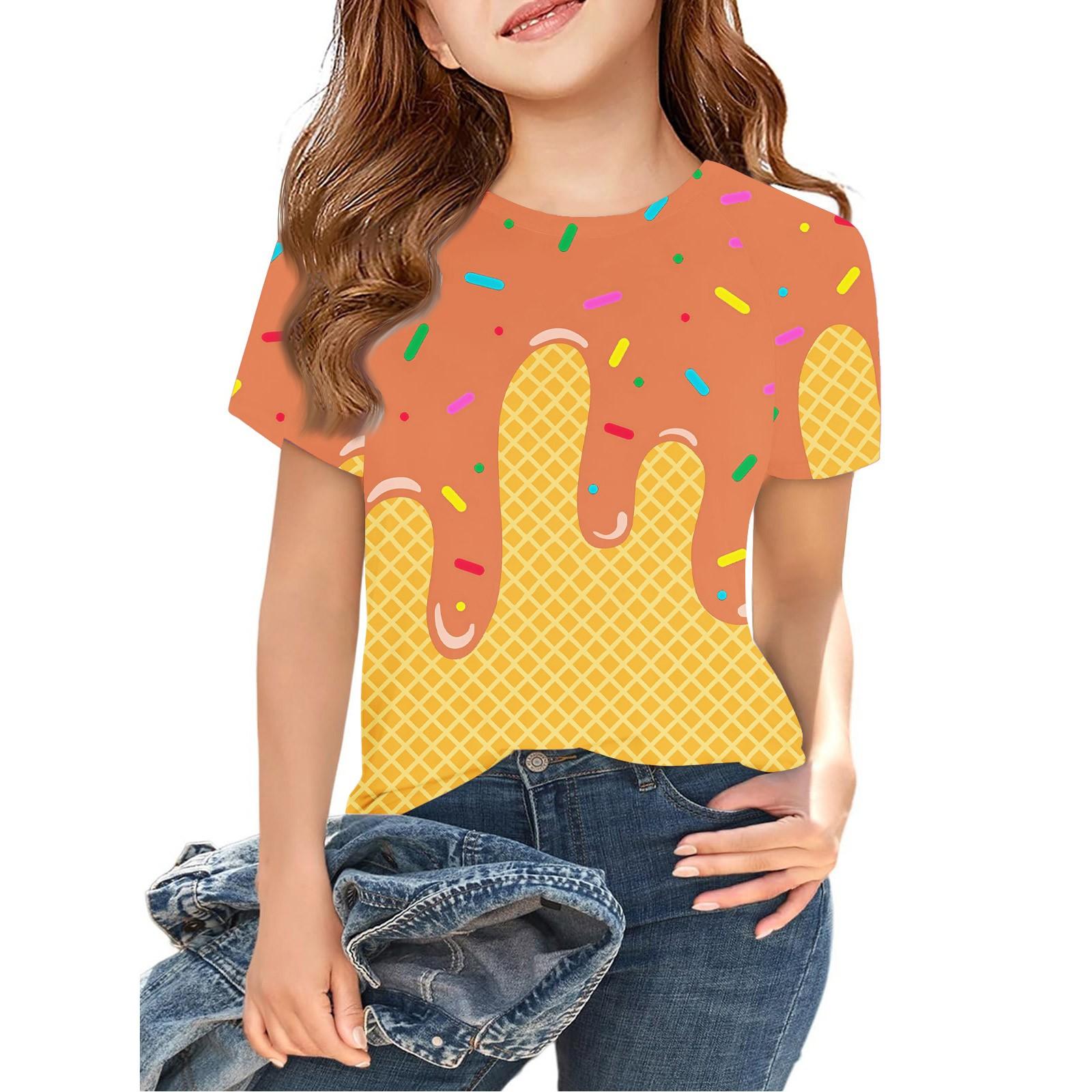

Toddler Girl Boy T-Shirts Kids Top Boys And Girls Printed Short Sleeved T-shirt 2-12Y 110 помаранчевий