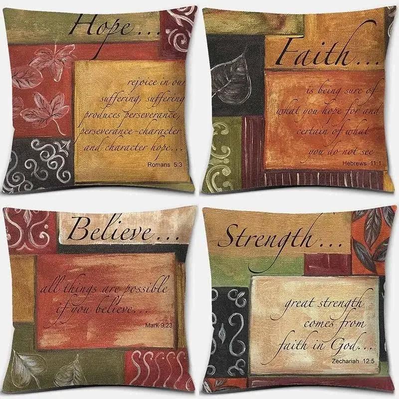 Hope Love Faith Believe Strenght Față de pernă pătrată cu imprimeu Decor pentru casa mașină Husă de pernă pentru canapea