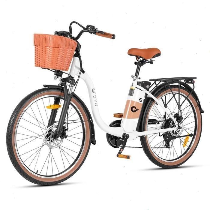 Vélo Électrique - DYU C6 Pro - Moteur 500W - Batterie 36V 15.6Ah - Autonomie 72 Km - Pouces 26'' - Blanc