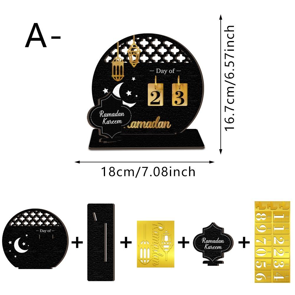 Creative Black Gold Ramadan Countdown Calendar with Wooden Base DIY Advent Calendar Replacement Acrylic Islamic Decoration Gift