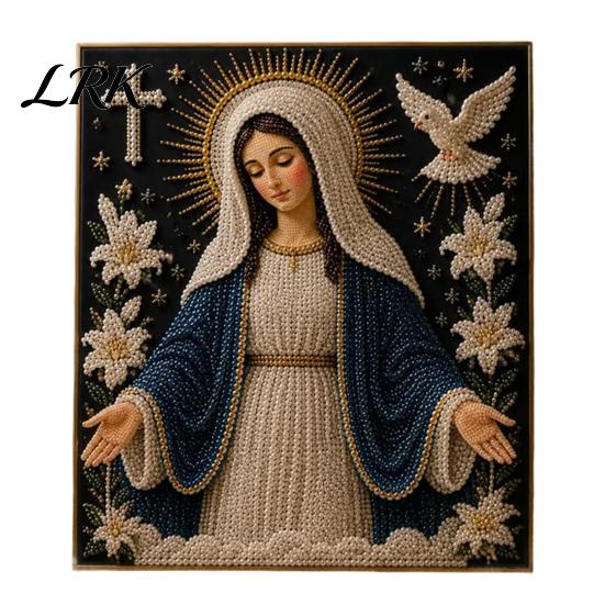 Faux Pearl Art Kit Faith Painting Kit, Virgin Mary DIY Religious Wall Decor Craft Set, Handmade Home for Christian Prayer Corners 3D