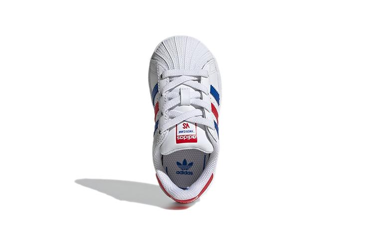 Adidas Originals Superstar Collection Abrasion Resistant Low top Toddler Shoes White Blue Red Infant And Toddler FV3691