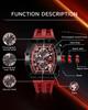 TSAR BOMBA Men's Tonneau Watch 50M Waterproof Sapphire Crystal Silicone Strap Japanese Movement Red Case Thickness 16.8mm