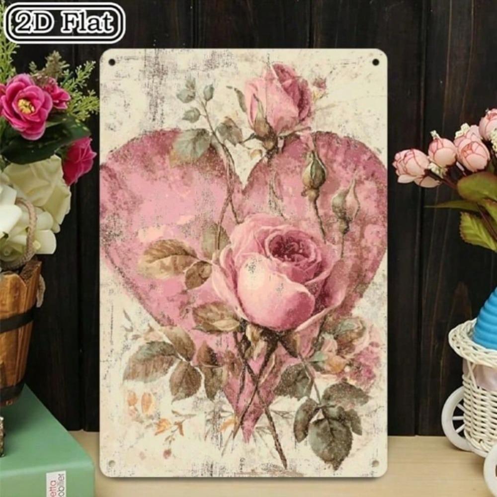 Vintage Rose Metal Poster Heart Wall Art Gift