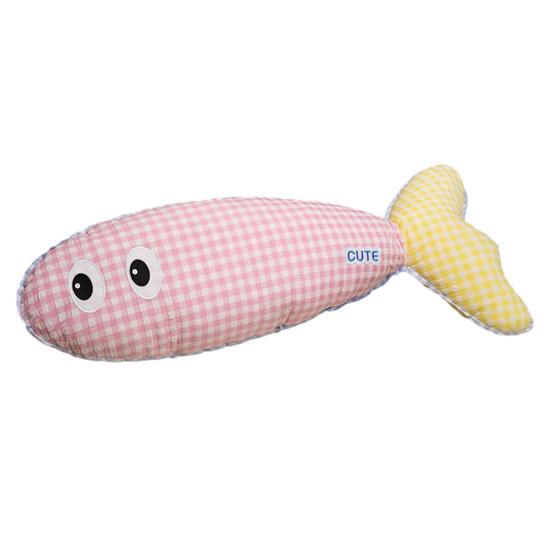 Stuffed Long Fish Pillow Cute Plaid Fish Cuddly Plush Toy Leg Pillow Back Support Headboard Cushion for Side Sleeping Sitting