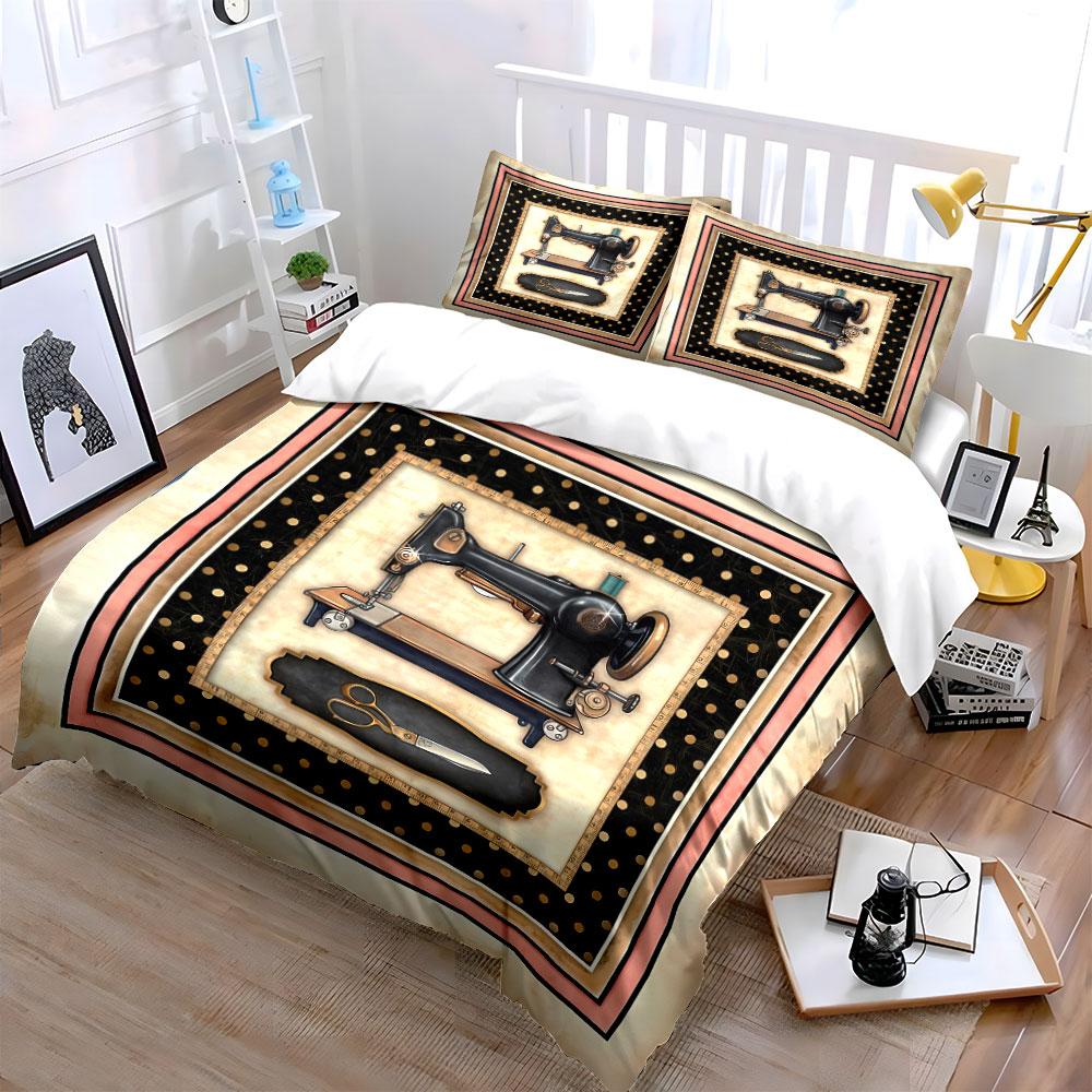Vintage Sewing Machine Set Multiple Sizes Kid'S And Adults' Bedroom Exquisite 3Pc Bedding Set, Gift
