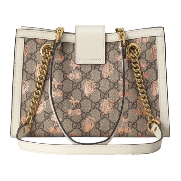 Gucci Padlock Metal Lock Tote Bag With Berry Print And Logo Canvas And Leather Women Tote Bag Ebony White 498156-UM6AG-8295