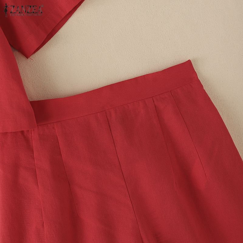 ZANZEA Women Short Sleeve Blouse and Shorts Casual Two Piece Sets