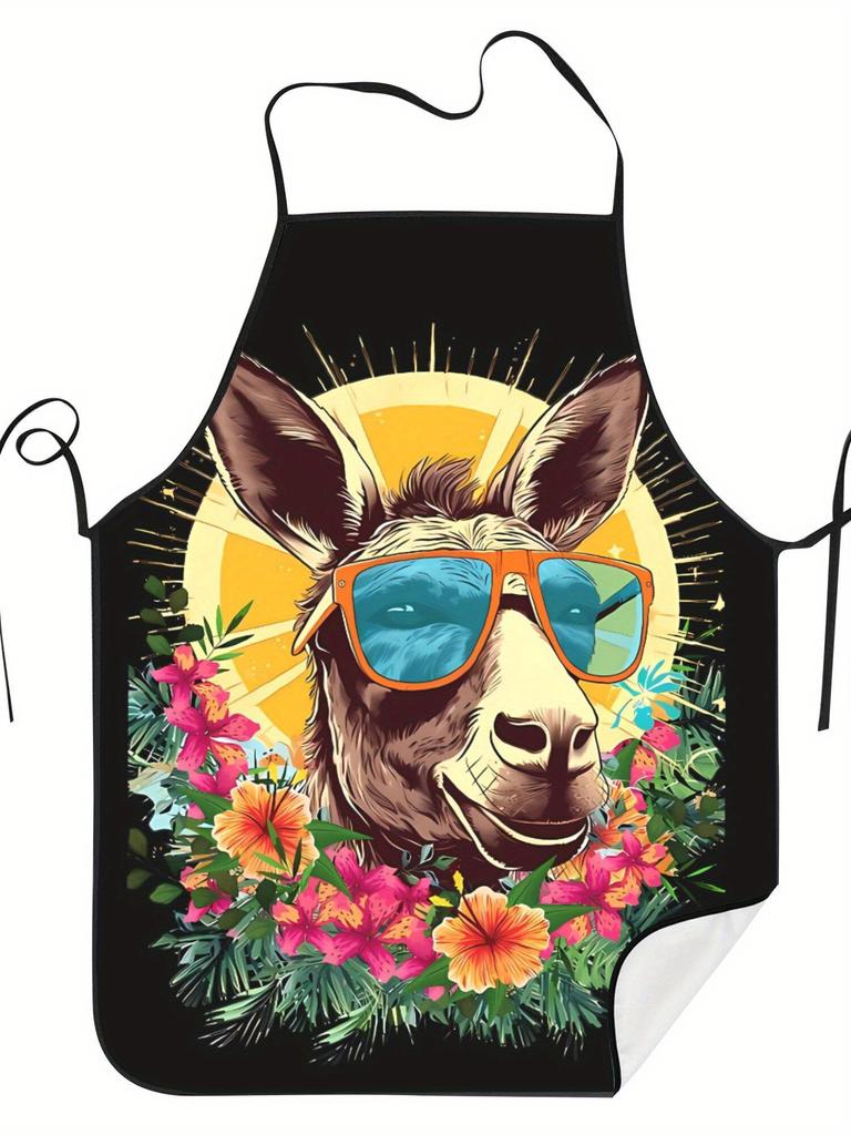 BIIHUDU Apron - Fun Kitchen Apron with Donkey in Fashion Glasses & Sunflowers - Full Coverage Cooking Apron for Women & Men - Re