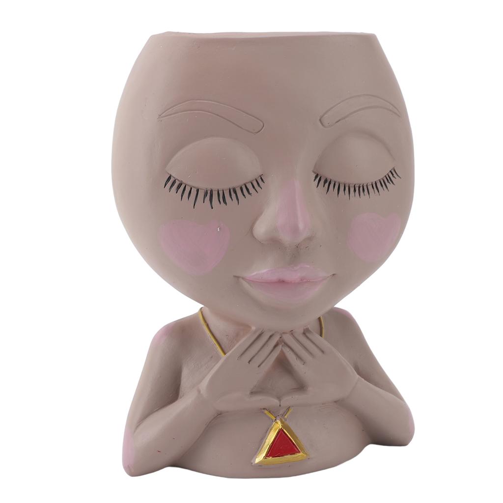 Face Planter Pot Multipurpose Resin Cute Girl Heads Succulent Flowerpot with Drainage Hole for