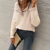 Maglione da donna in maglia autunno inverno a maniche lunghe con bottoni e volant, top in maglia tinta unita, casual, in maglia