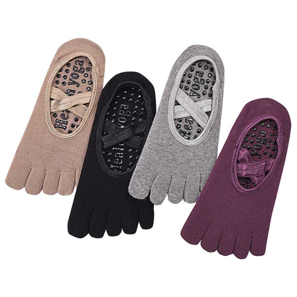 Yoga Socks with Socks for Sports and Sizes Set of 4 Win.Deeper Women's Five-Toe Non-Slip Outdoors, 22-25cm, (Set A)