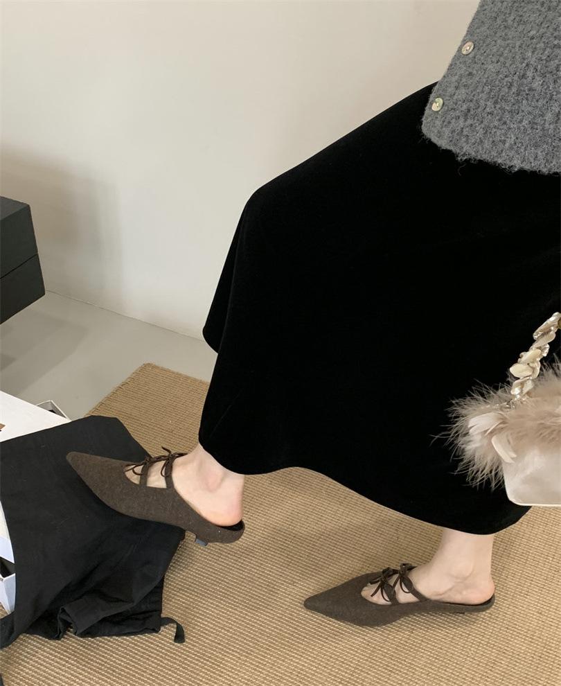 

2025 новая сумка с острым носком, голова-полусабо, женская одежда, универсальные балетки, французские ленивые мюли, женские 39 светло-коричневого