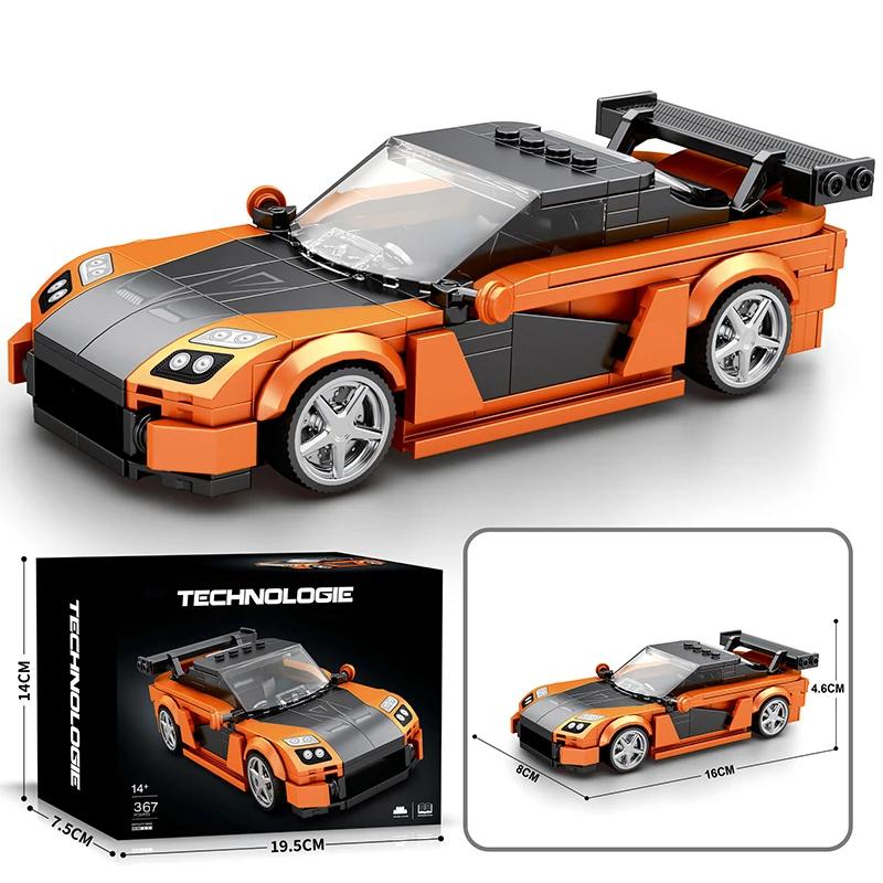 

367PCS Orange Sports Car Building Blocks Classic Vehicle Car Model Desktop Decoration Creative DIY Toy Holiday Gifts For Kids