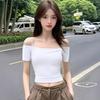 Summer New Off-the-shoulder Suspender Short-sleeved T-shirt Female Slim and Thin One-word Shoulder Short Sexy Belly Button Top Trendy