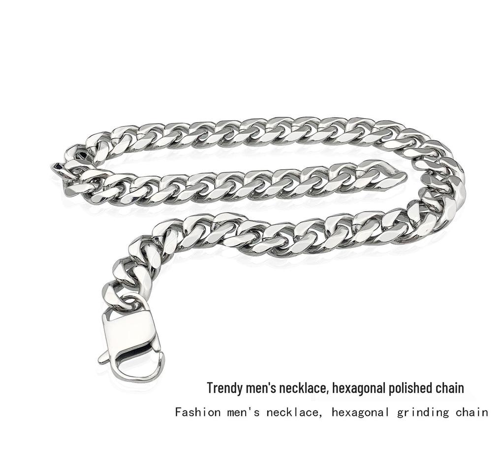 2022 Men's European & American Titanium Steel Frosted Cuban Chain Necklace with Hexagonal Flat Buckle