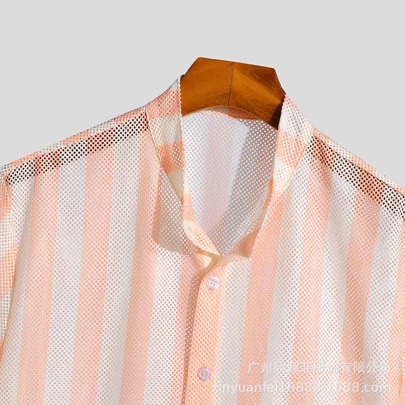 

Мужской европейско-американский летний вафельный кардиган с коротким рукавом и деталями в виде прорезей XXL розовый