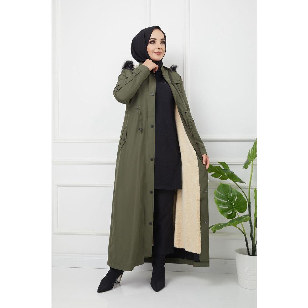 Palton lung de iarnă căptușit cu blană neagră Water Prof