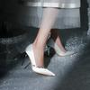 Women's Heel Shoes Autumn New Pointed Head Shallow Mouth Diamond-buckle Non-slip High-heel Low-top Shoes