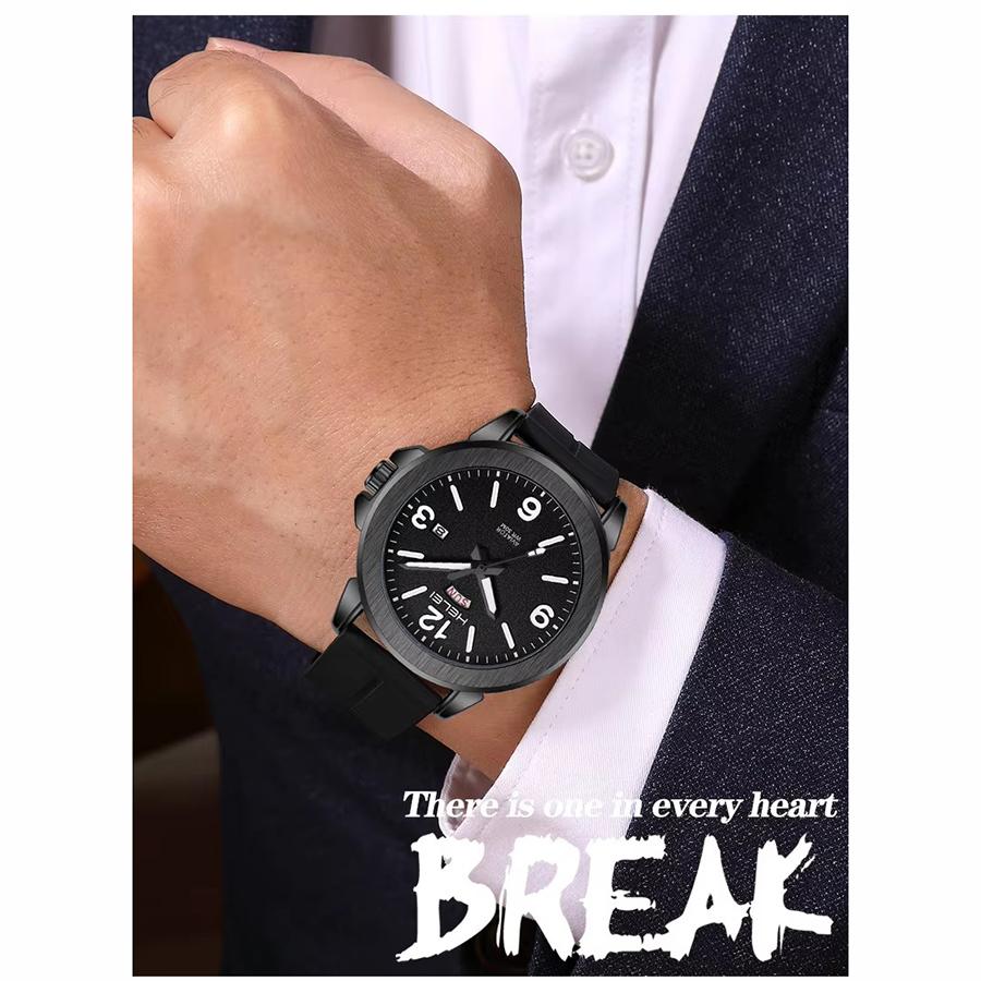 Mens Quartz Watch Magnetic Silicone Strap Luminous Hands Day Date Waterproof Wristwatches