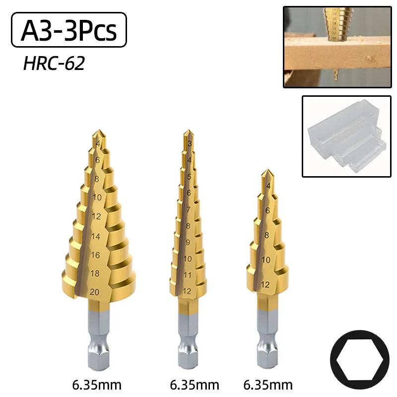 HSS Step Drill Bit Straight Groove Titanium Coated 4-12 4-20 3-12mm Wood Metal Hole Cutter Broca Cone Conical Stage Drill Tools