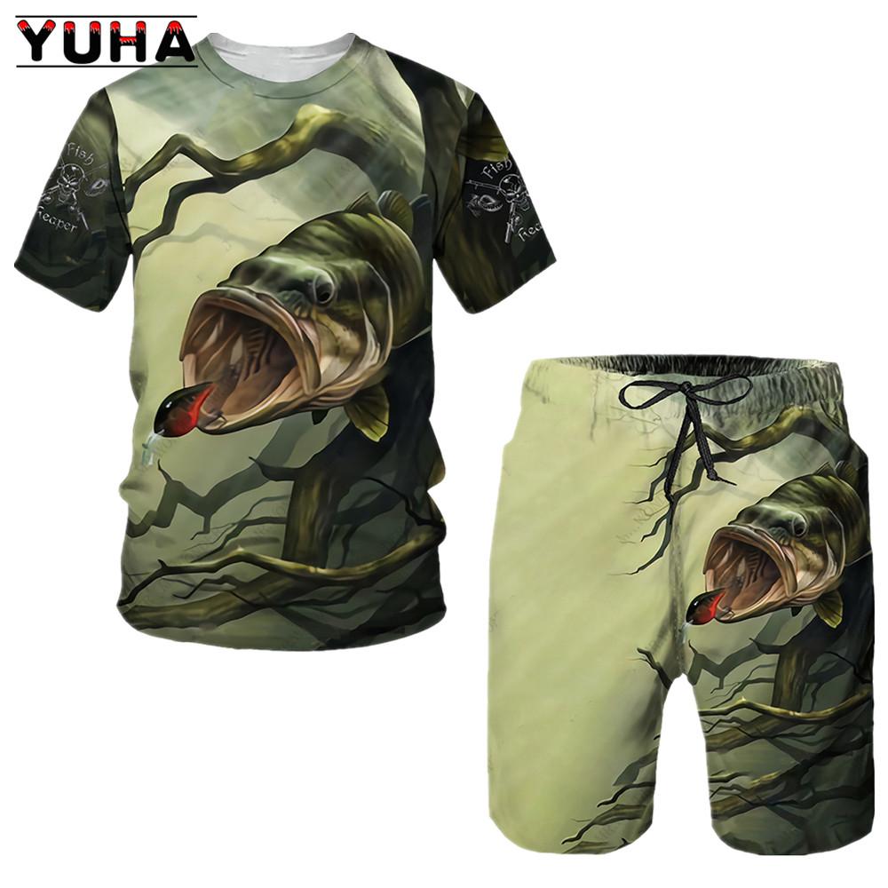 

YUHA Fishing Custom 3D Printed Mens Unisex Cool Summer T Shirts Short Sleeve Casual T Shirts Hot Two Suit XXXL