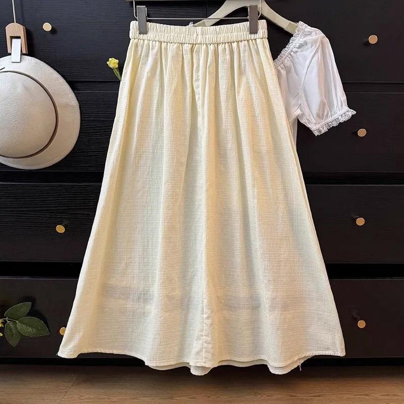 Half Skirt Women Cotton Summer Casual Versatile Elastic Women Skirt Loose Comfortable Large Size Pleated Skirt