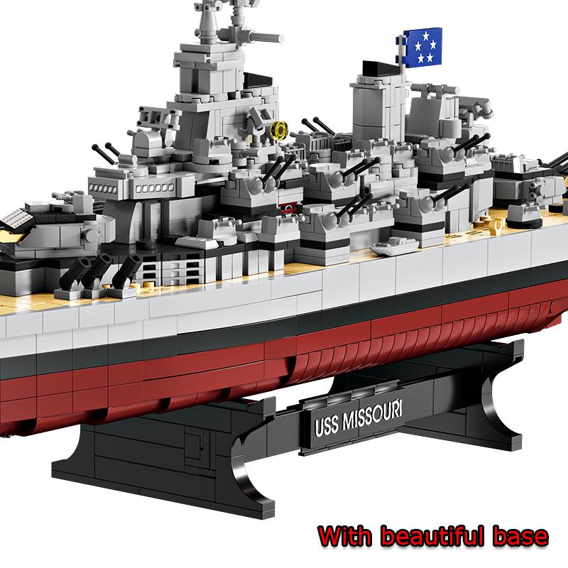 2228+pcs WW2 Military Model Blocks Warships Lowa Class USS Missouri Battleship Building Blocks MOC Classic Toy for Kids Boy Gift