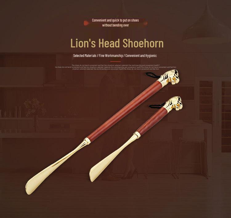 Metal Alloy Lion & Horse Head Zodiac Solid Wood Long Shoehorn
