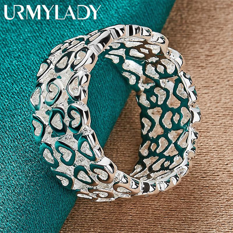 URMYLADY Серебряное кольцо 925 пробы с полым сердцем, размеры 7-10, для женщин, свадебный шарм, помолвочное, модные украшения 7