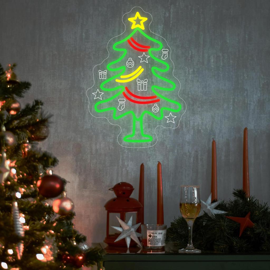 Christmas Tree Neon Dimmable LED Lights with Hanging Chain for Bedroom, Living Room, Window, Home, Party, Christmas Decoration