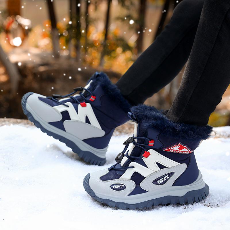 Children's Winter Mid-Calf Snow Boots, Thick Velvet-Lined Cold-Resistant Leather for Boys & Girls