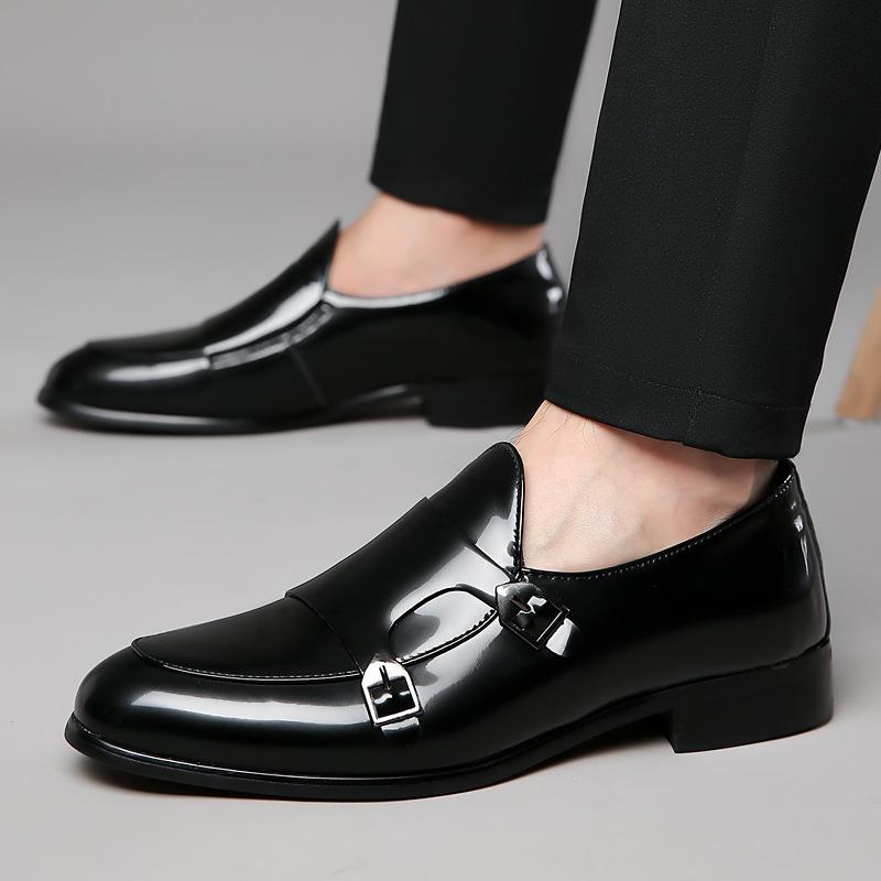 2024 Size 39 To 46 Mens Dress Shoes Patent Leather Double Buckle Monk Strap Men Shoes Snake Print Cap Toe Classic Italian Shoes