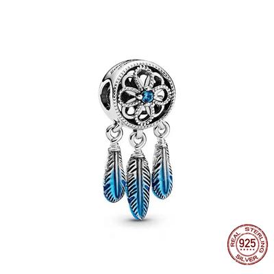 100 % 925 Sterlingsilber Blaue Traumfänger Perlen Passen Mode Charm Armband Herstellung für Frauen DIY Modeschmuck Boutique Geschenk