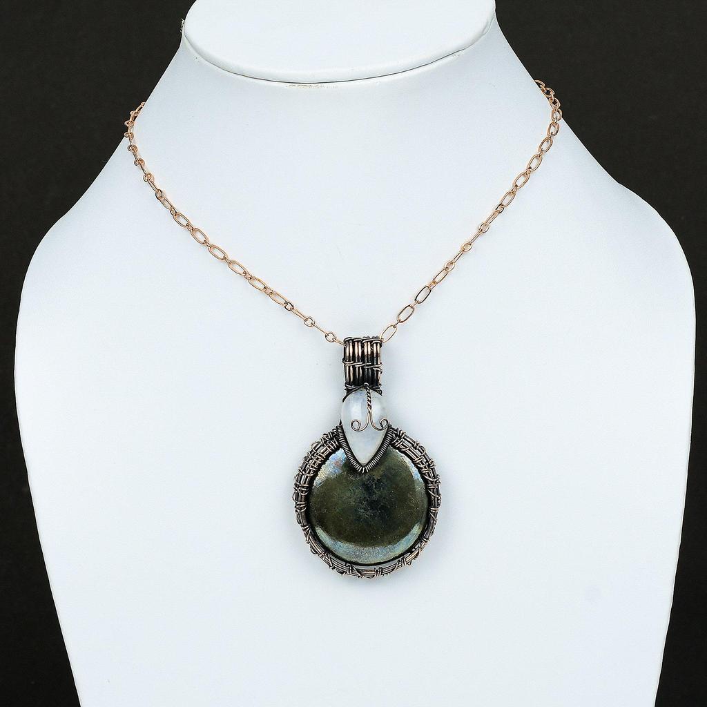 Pyrite Pendant Copper Wire Wrapped Pendant Copper Wire Jewelry Rainbow Moonstone Gemstone Pendant Gift For Mom Copper Wire Designer Pendant