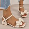 Fashion Large Size Solid Color Open-toe Sandals Women Summer New One-line Buckle Fashion Temperament Bow Knot Comfortable Women Shoes