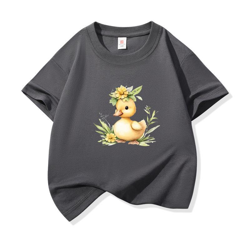 Duck And Flowers Graphic Tee Kids 100 Cotton Crew Neck Muticolor T Shirt Short Sleeve Breathable Tops For Boys Girls Children