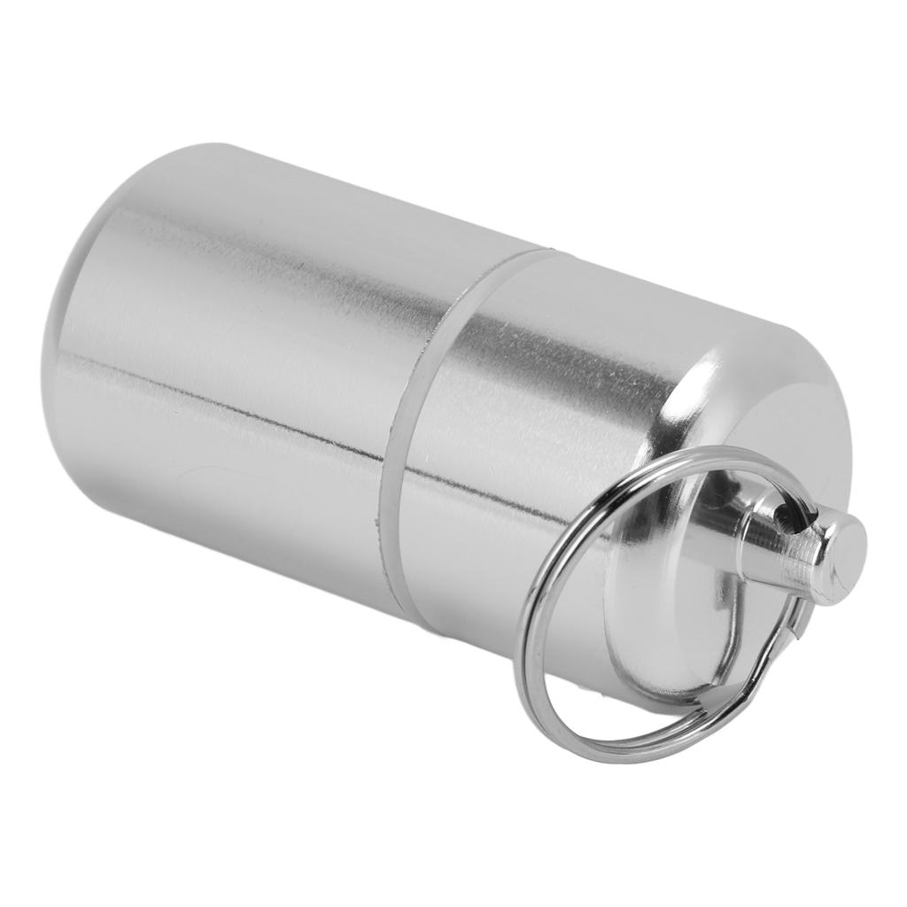Aluminum Keychain Tablet Storage Box with Hanging Ring Waterproof Outdoor Mini Medicine BottleSilver
