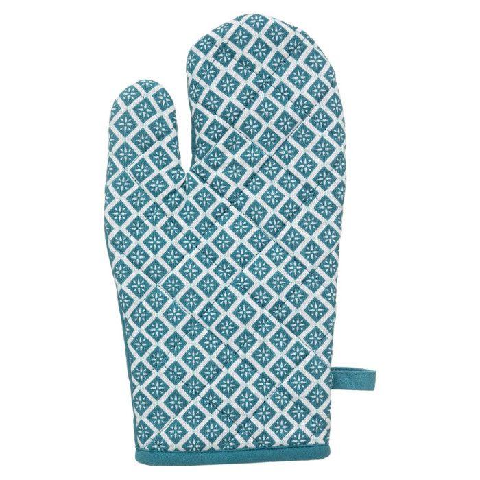 Gant + Manique imprimés 100% Coton - Bleu canard