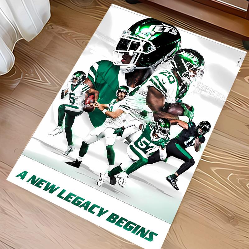 New York Jets Logo Print Area Rug - Soft, Washable Non-Slip Indoor Mat for Office Chairs, Living Room, Home Office Decorative Rug