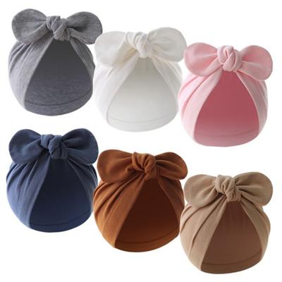 Cute Flower Knot Hat Solid Color Soft Infant Beanie Cap Cotton Newborn Headband Girls
