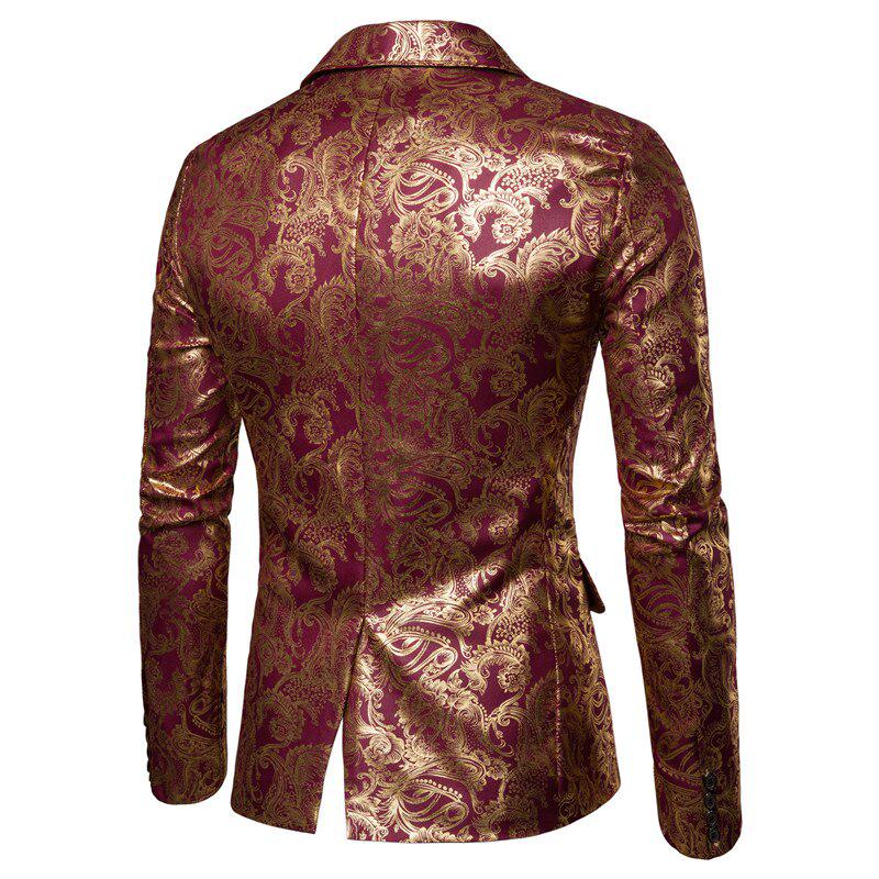 Męska marynarka Slim Fit One Button Men Jacket Gold Print Groom Wedding Dress Suit Stage Club Party Casual Formalne blezery