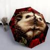 Rose and Hedgehog Pattern, Automatic Folding Umbrella, Portable and Foldable Design, 8 Ribs, a Christmas or Birthday Gift.