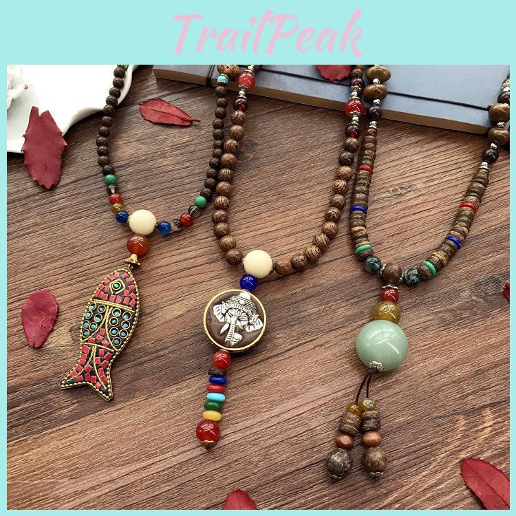 Nepalese Retro Necklace Long Ethnic With Chicken Wing Wood And Bodhi Beads Unisex Fashion Accessory