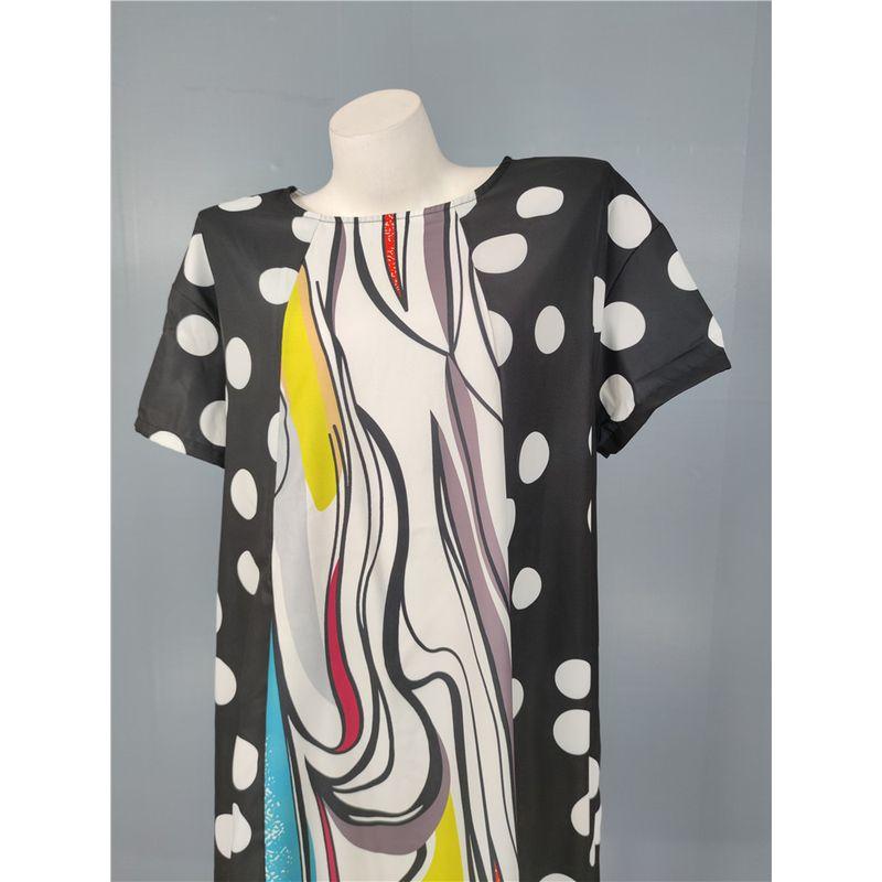 Foreign Trade Order Plus size Style Polka Dot Abstract Short sleeve Personality Elegant Casual Slimming Meat Covering Loose Fashion Dress