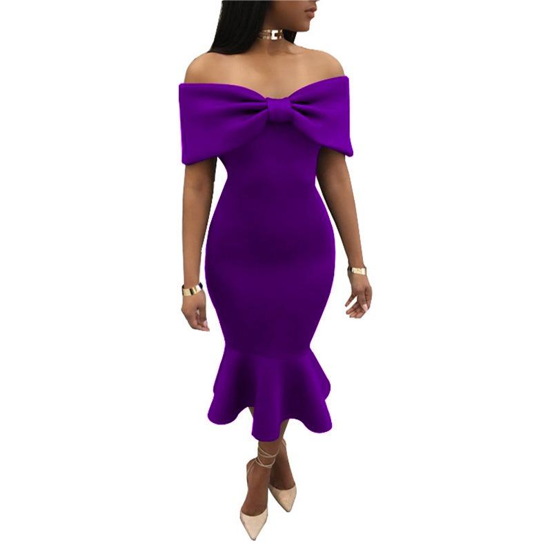 Evening dress temperament chest wrap bow fishtail dress autumn new women's clothing