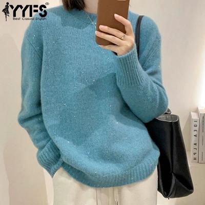 Damenmode, lässig, einfarbig, bedruckt, Herbst und Winter, langärmelig, O-Ausschnitt, Pullover und lange Ärmel