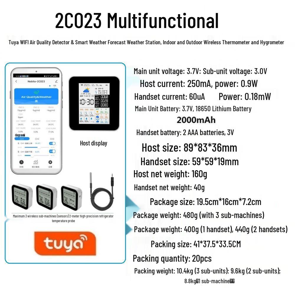 Monitor de Calitate a Aerului WiFi Tuya & Stație Meteo Inteligentă, Termometru și Higrometru Wireless de Interior/Exterior