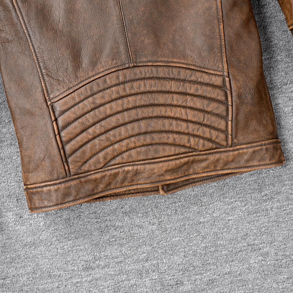Vintage Yellow Brown Genuine Leather Jacket Men Natural Cow Leather Jackets Slim Fit Man Coat Autumn Clothing